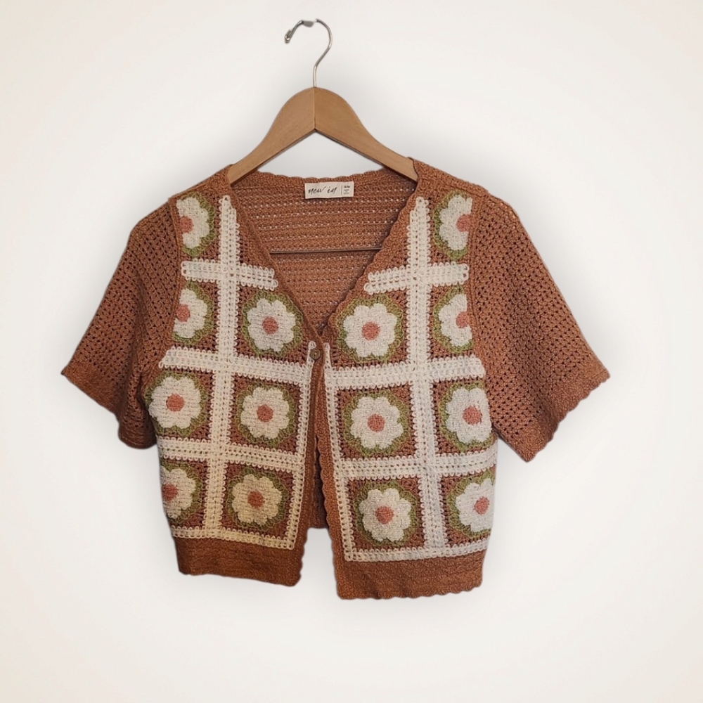 New Look Brown and Cream Crochet Cardigan